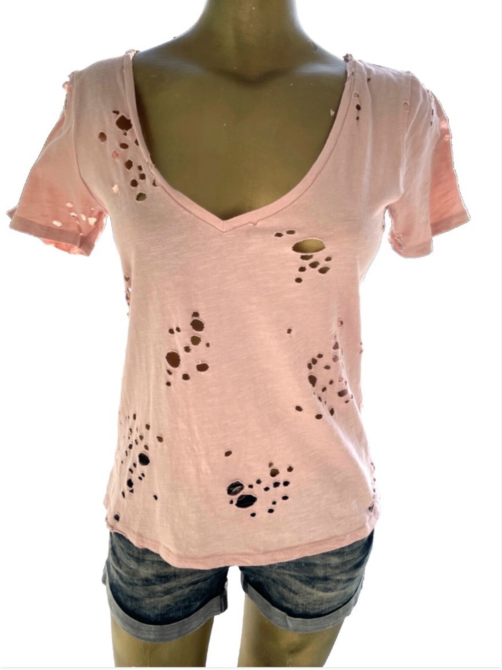 Distressed Bubblegum Pink Cotton Tee Shirt Size Small